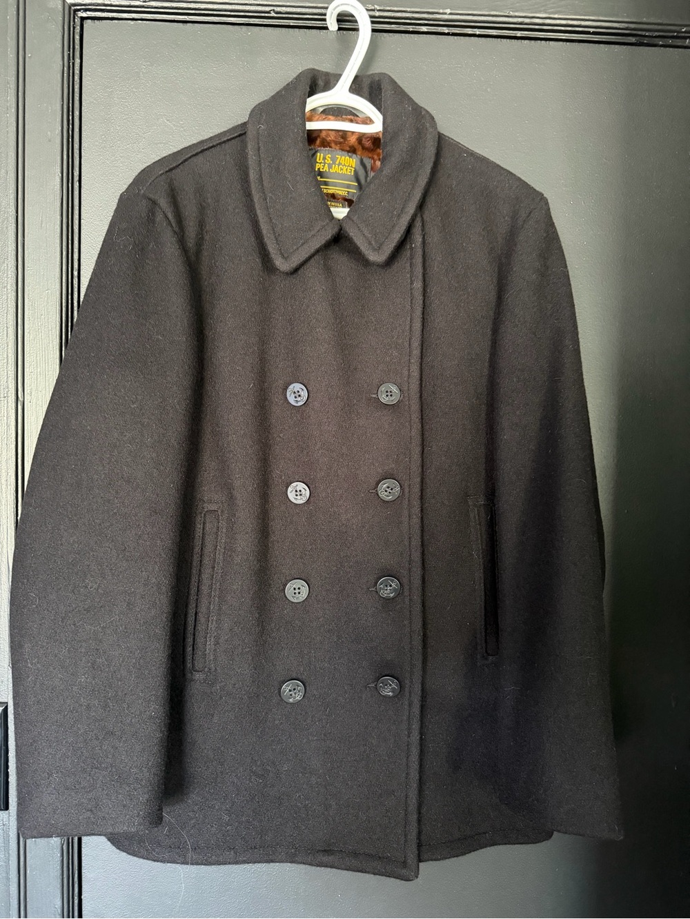 Supreme Black Double-Breasted Wool Pea Coat